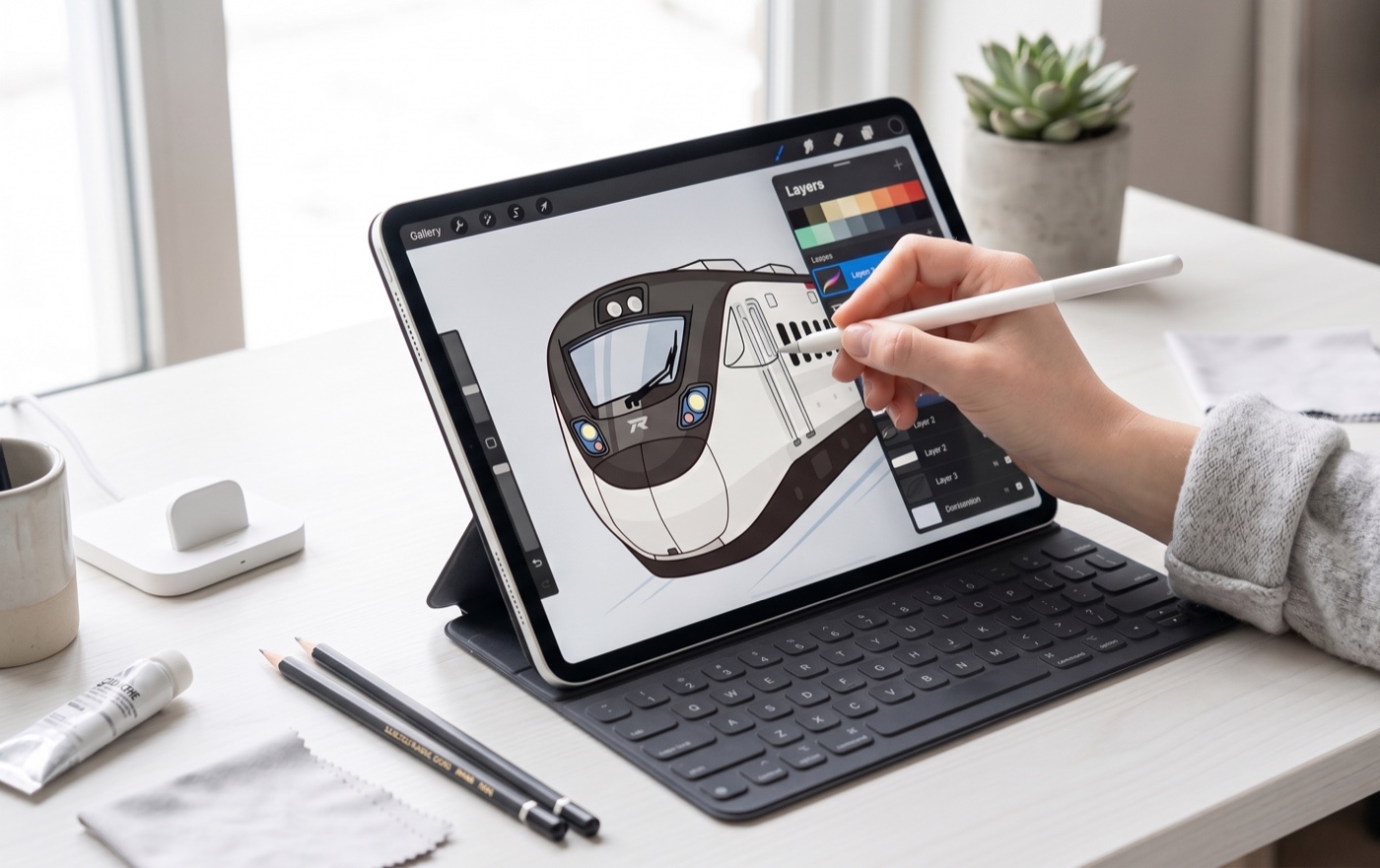 aipale 設計師用 iPad 手繪列車原創插畫